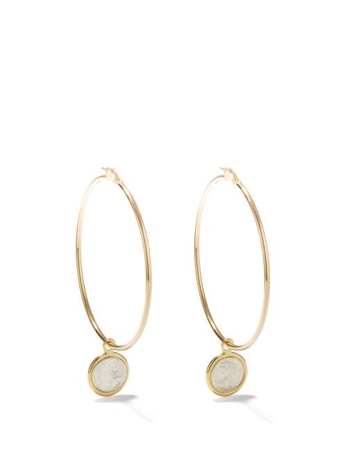Ladies Fine Jewellery Dubini - Lion Silver-coin & 18kt Gold Hoop Earrings - Womens - Silver Gold
