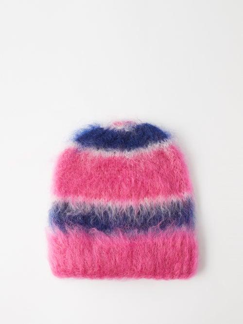 Marni - Striped Mohair Beanie Hat - Mens - Pink Multi