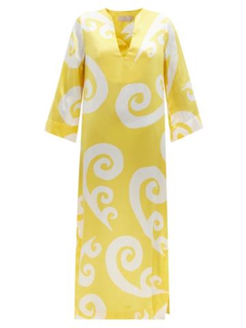 Ladies Beachwear Themis Z - Peacock-print Silk-satin Tunic Dress - Womens - Yellow