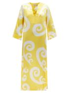 Ladies Beachwear Themis Z - Peacock-print Silk-satin Tunic Dress - Womens - Yellow