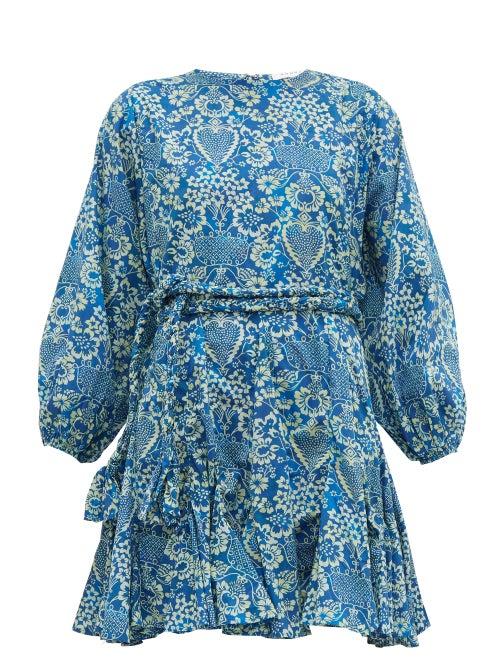 Matchesfashion.com Rhode - Ella Printed Cotton Mini Dress - Womens - Blue Print