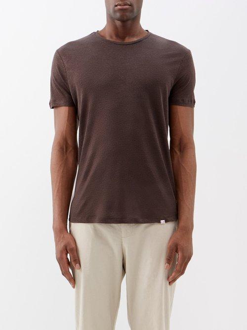 Orlebar Brown - Ob-t Linen T-shirt - Mens - Dark Brown