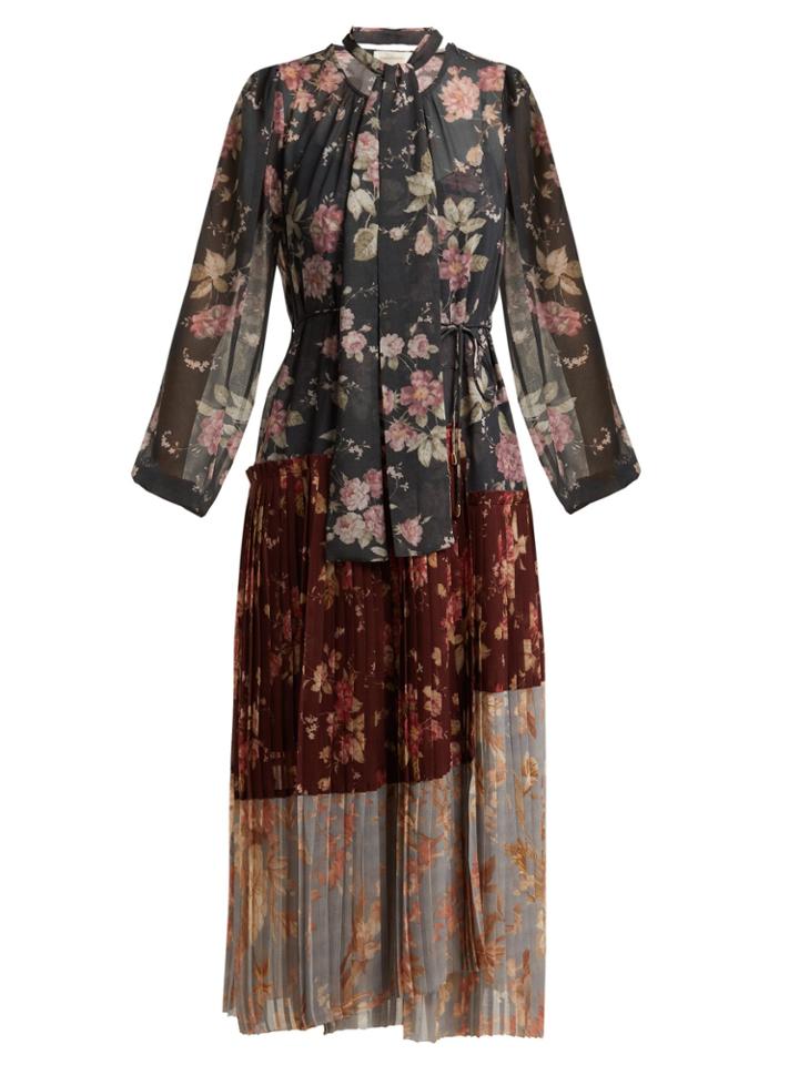 Zimmermann Unbridled Pleated Floral-print Crepe Dress