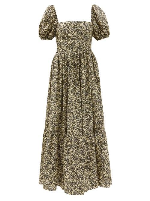 Ladies Beachwear Matteau - Floral-print Organic-cotton Midi Dress - Womens - Blue Print