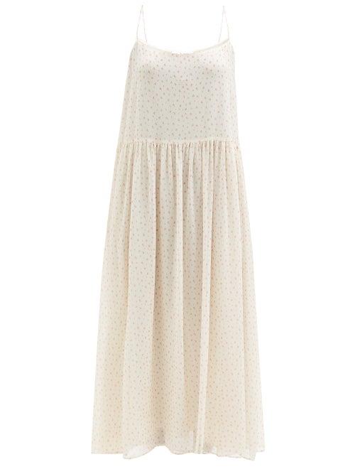 Raey - Ditsy Heart Print Gathered Skirt Silk Dress - Womens - Multi