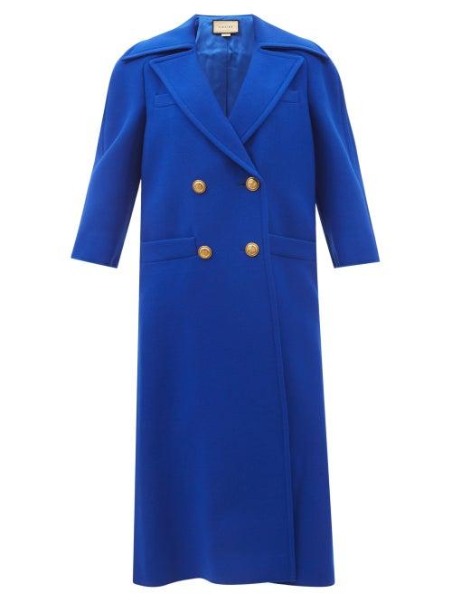 Gucci - Double-breasted Wool-natte Coat - Womens - Blue