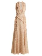 Matchesfashion.com Altuzarra - Medina Valencienne Lace Ruffle Trimmed Dress - Womens - Beige