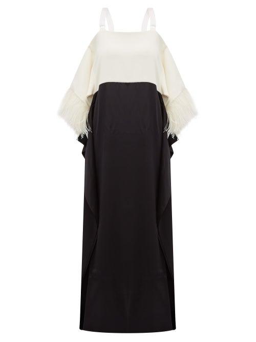 Matchesfashion.com Burberry - Feather Embellished Silk Blend Satin Gown - Womens - White Black