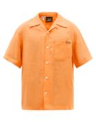 Loewe Paula's Ibiza - Logo-embroidered Linen-blend Short-sleeved Shirt - Mens - Orange