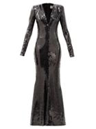 Matchesfashion.com Alexandre Vauthier - Plunge-neck Sequinned Fluted Gown - Womens - Black