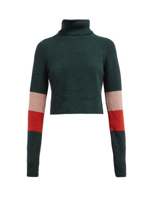 Matchesfashion.com Lndr - Piste Roll Neck Cropped Cotton Blend Sweater - Womens - Green Multi
