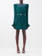 Andrew Gn - Crystal-embellished Pliss Silk-blend Dress - Womens - Dark Green