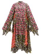 Balenciaga - Asymmetric Patchwork Floral-print Dress - Womens - Pink