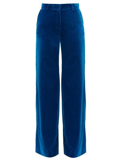 Matchesfashion.com Bella Freud - Kim Cotton-velvet Wide-leg Trousers - Womens - Blue
