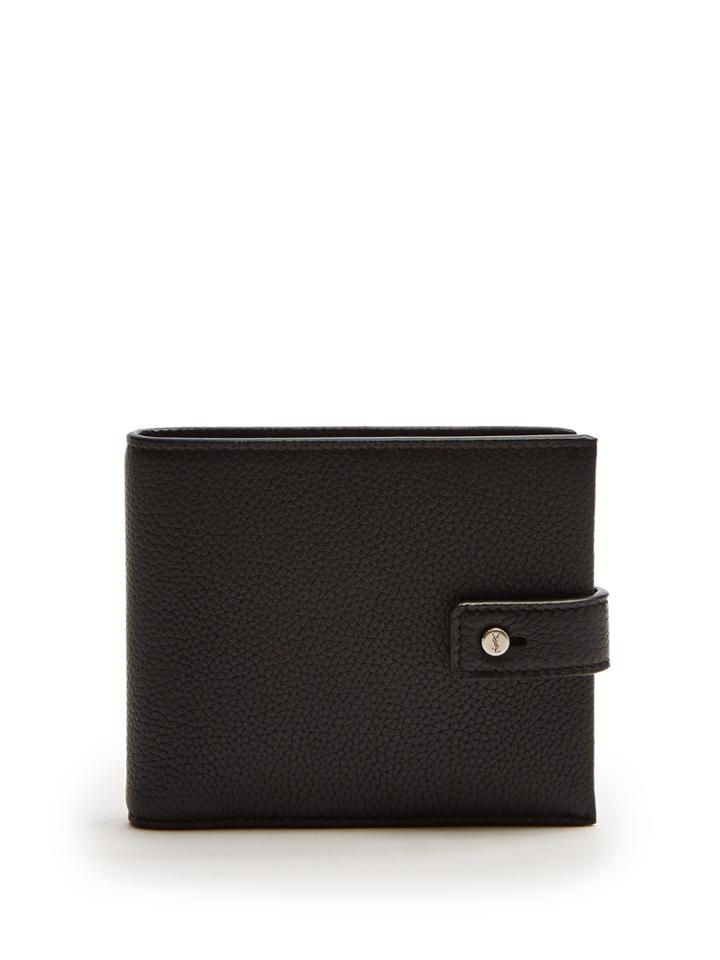 Saint Laurent Stud-strap Bi-fold Pebbled-leather Wallet