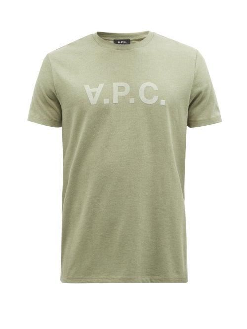 A.p.c. - Flocked-logo Jersey T-shirt - Mens - Green