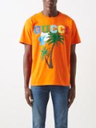 Gucci - Love Parade Palm-print Cotton-jersey T-shirt - Mens - Orange Multi