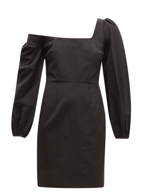 Matchesfashion.com Racil - Debbie One Shoulder Cotton Blend Mini Dress - Womens - Black