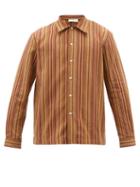 Matchesfashion.com Sfr - Ripley Jacquard Striped Brushed Cotton Twill Shirt - Mens - Brown Multi