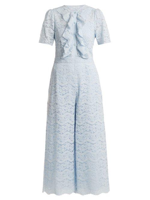 Matchesfashion.com Temperley London - Lunar Floral Lace Cotton Blend Jumpsuit - Womens - Light Blue