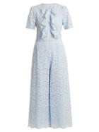 Matchesfashion.com Temperley London - Lunar Floral Lace Cotton Blend Jumpsuit - Womens - Light Blue
