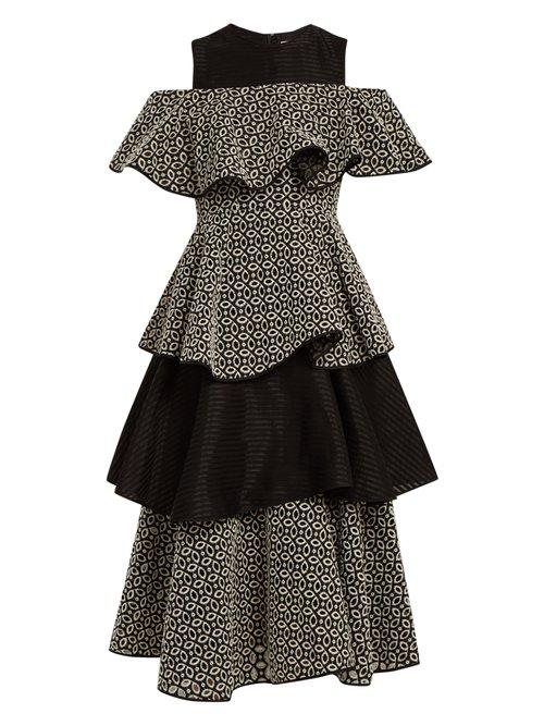 Matchesfashion.com Huishan Zhang - Soren Ruffled Geometric Embroidered Dress - Womens - Black White