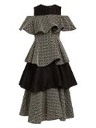 Matchesfashion.com Huishan Zhang - Soren Ruffled Geometric Embroidered Dress - Womens - Black White
