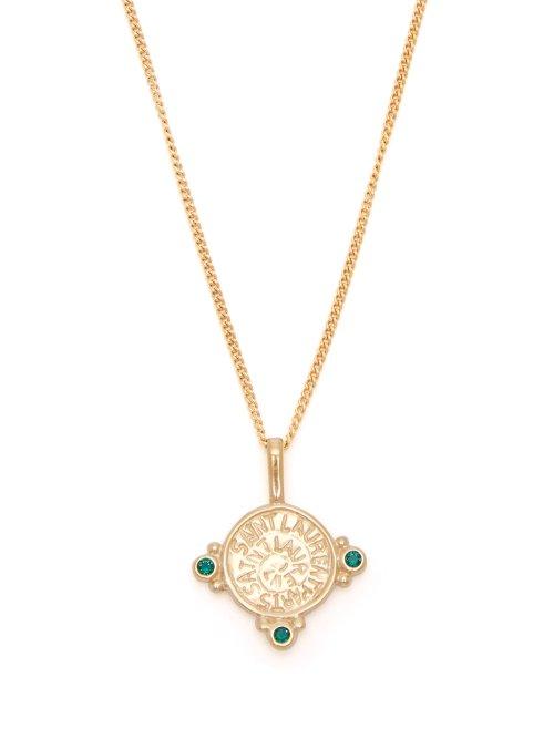 Matchesfashion.com Saint Laurent - Logo Engraved Stone Pendant Necklace - Womens - Gold