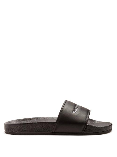 Matchesfashion.com Balenciaga - Logo Debossed Leather Slides - Womens - Black White