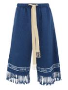 Matchesfashion.com Loewe - Fringed Cotton Waffle-piqu Cropped-leg Trousers - Mens - Navy