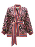 Matchesfashion.com Gucci - Gg Ribbon Print Silk Wrap Top - Womens - Navy Multi