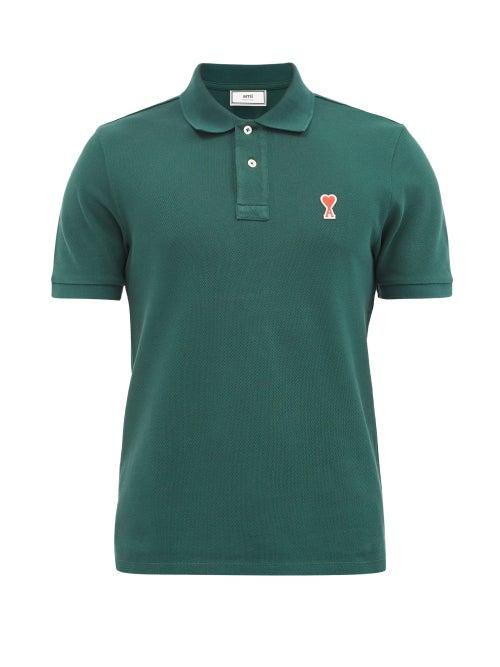 Matchesfashion.com Ami - Logo-patch Cotton-piqu Polo Shirt - Mens - Green