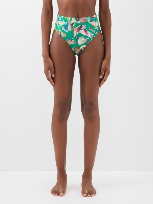 Ale Mais - Arlo High-rise Floral-print Bikini Briefs - Womens - Green Multi