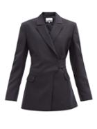 Matchesfashion.com Ganni - Double-breasted Belted Wool-blend Jacket - Womens - Navy