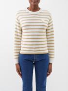 Valentino - Striped V-logo Wool-blend Sweater - Womens - Cream Gold