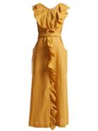 Matchesfashion.com Three Graces London - Mable Ruffle Trimmed Linen Dress - Womens - Yellow