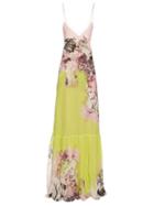 Roberto Cavalli Kimono Floral-print V-neck Silk-georgette Gown