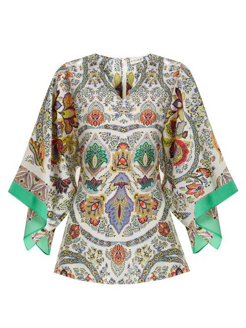 Matchesfashion.com Etro - Chiquitisi Floral Print Silk Crepe De Chine Top - Womens - White Print