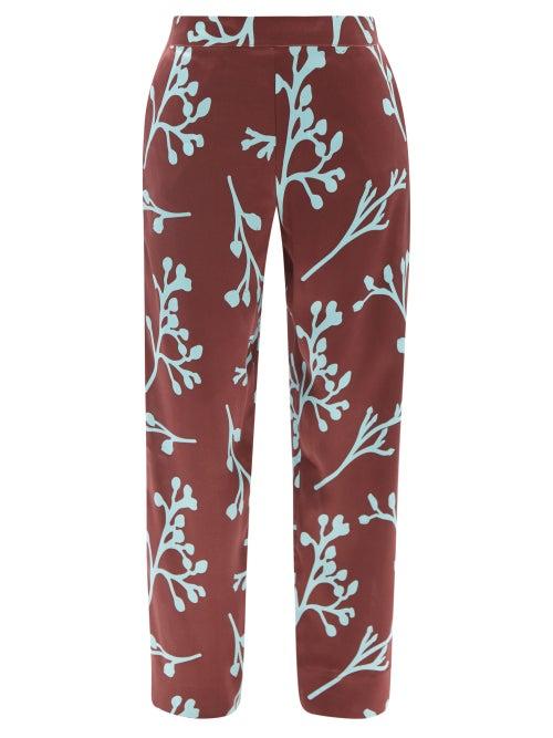 Ladies Lingerie Asceno - London Floral-print Silk Pyjama Trousers - Womens - Red Multi