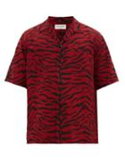 Matchesfashion.com Saint Laurent - Zebra Print Short Sleeve Silk Shirt - Mens - Black Red