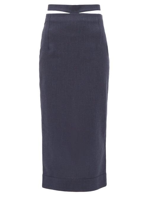 Matchesfashion.com Jacquemus - Valerie Cutout-waist Midi Pencil Skirt - Womens - Navy