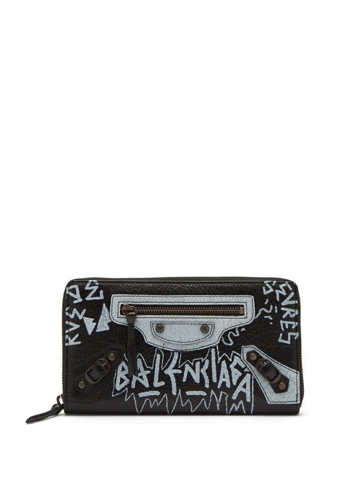 Balenciaga Classic Graffiti-print Zip-around Leather Wallet