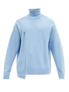Matchesfashion.com Wooyoungmi - Irregular Hem Wool-blend Roll-neck Sweater - Mens - Light Blue