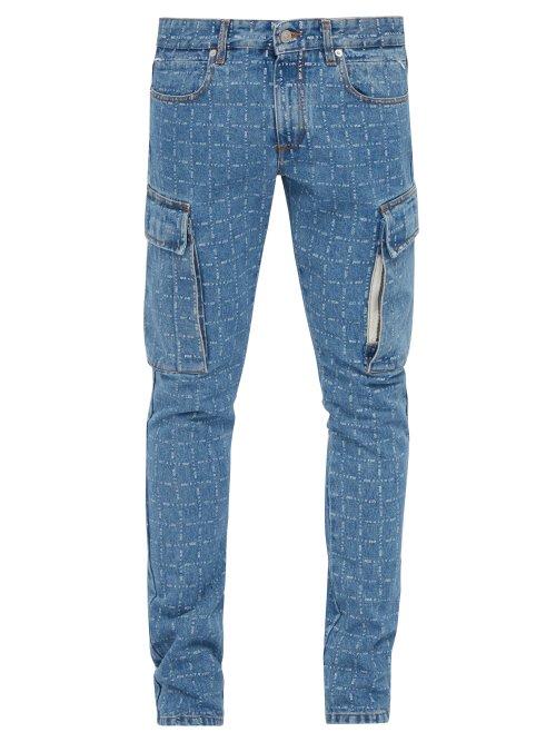 Matchesfashion.com 1017 Alyx 9sm - Logo Print Slim Leg Cargo Jeans - Mens - Blue
