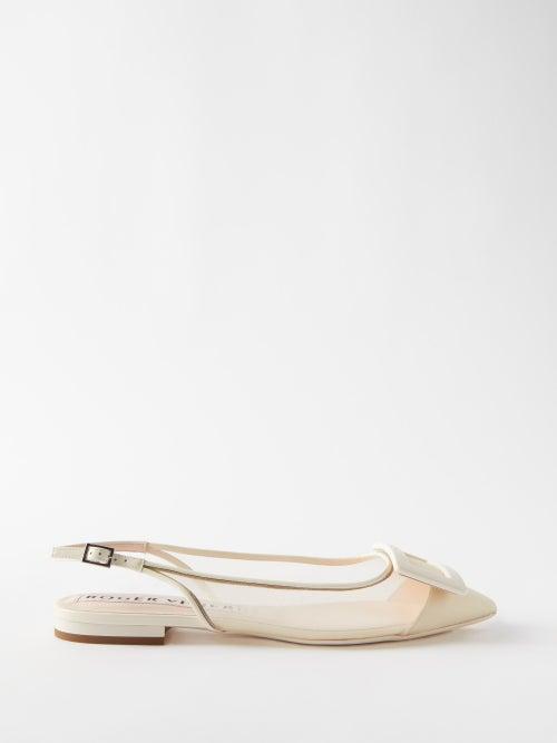 Roger Vivier - Gommettine Slingback Leather Point-toe Flats - Womens - Natural