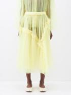 Noir Kei Ninomiya - Ruffled Tulle Midi Skirt - Womens - Light Yellow