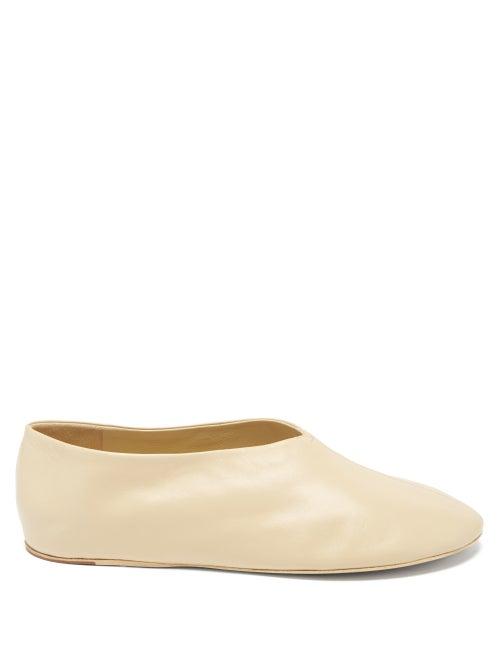 Jil Sander - Almond-toe Leather Flats - Womens - Beige