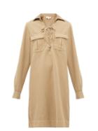 Matchesfashion.com Nili Lotan - Andrea Lace Up Cotton Blend Shirtdress. - Womens - Camel