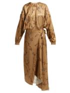 Matchesfashion.com Preen By Thornton Bregazzi - Angel Floral Print Asymmetric Satin Midi Dress - Womens - Nude Multi