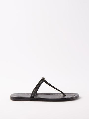 Toteme - Topstitched Leather Flat Sandals - Womens - Black